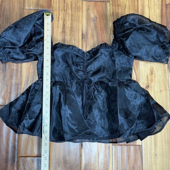 Mable Organza Black Off Shoulder Mesh Puff Sleeves Lined Witchy Goth Halloween M - Picture 11 of 11